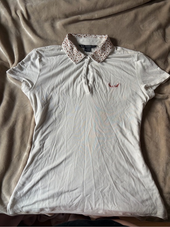 Armani Exchange Tops - Armani Exchange White Polo Crop Top with Floral Collar